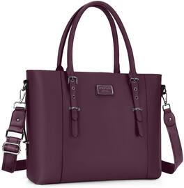 mosiso - Waterproof PU Leather Laptop Bag for Women 17.3 Inch, Vintage Briefcase Shoulder Tote Computer Bag for Work & Office - Plum