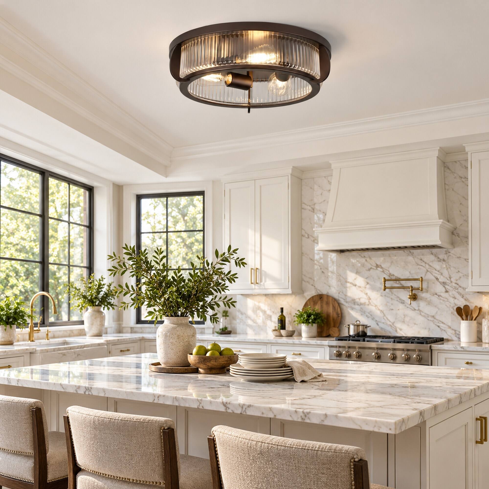 RYHNUYNE 3 Light Flush Mount Ceiling Light, 16.14 in Oil Rubbed Bronze ...