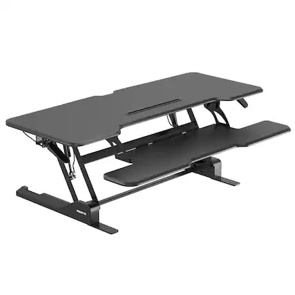 Front. Mount-It! - Large Standing Desk Converter with 47″ Wide Desktop and Gas Spring Adjustable Sit‑Stand Workstation, Black - Black.