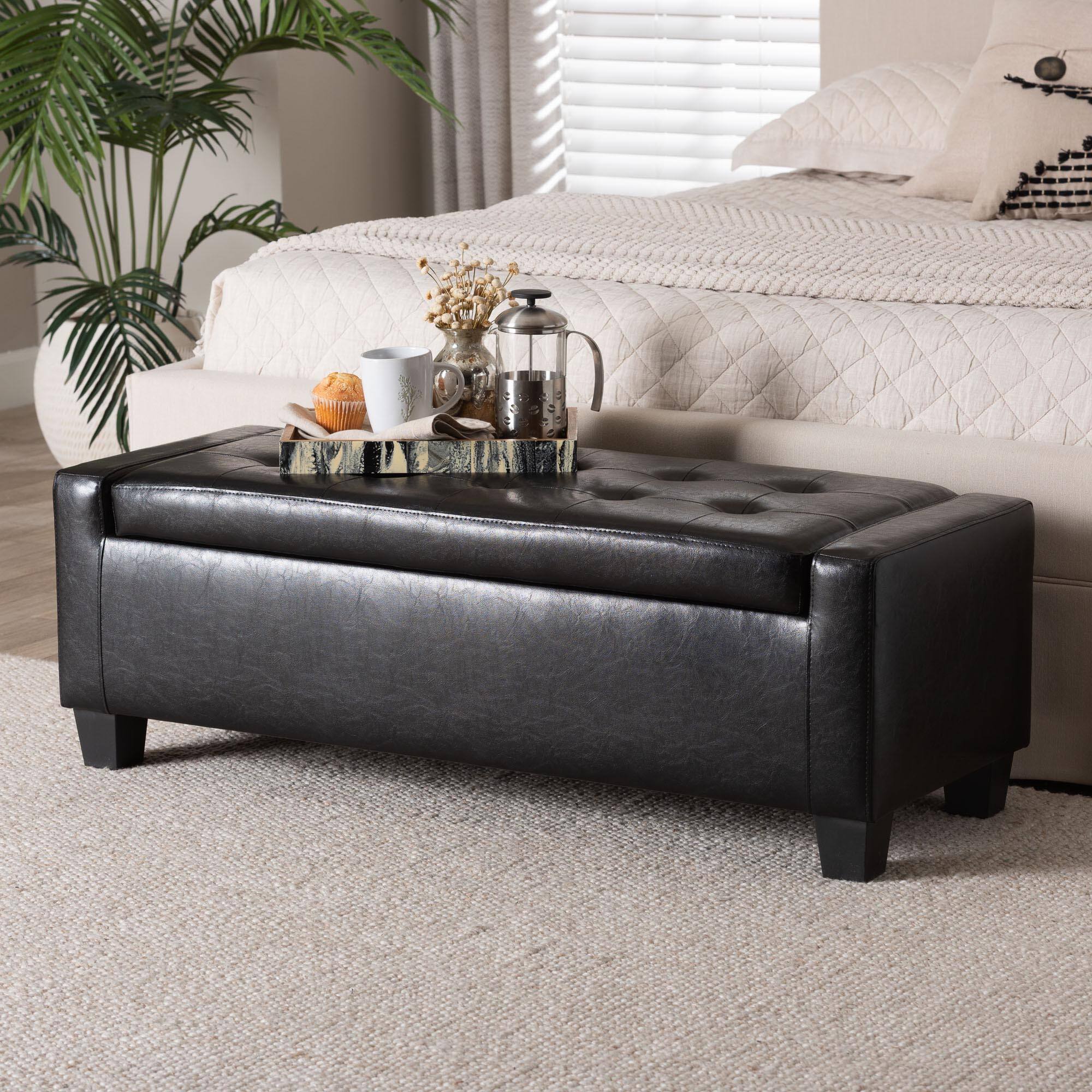 Alt View 5. Baxton Studio - Manchester Ottoman - Black.