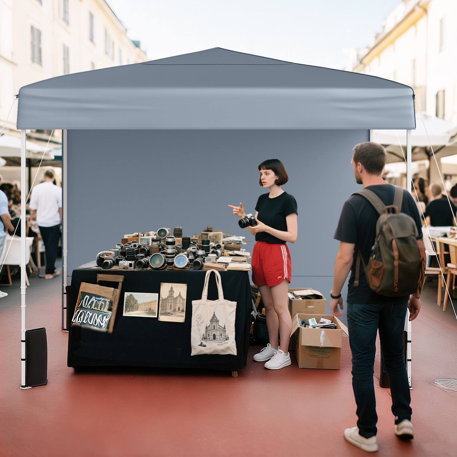 Alt View 3. Gymax - Gymax 10 X 10 FT Pop up Canopy Tent w/ 4 Sidewalls Wheeled Bag 4 Sandbags 8 Stakes Gray - Gray.