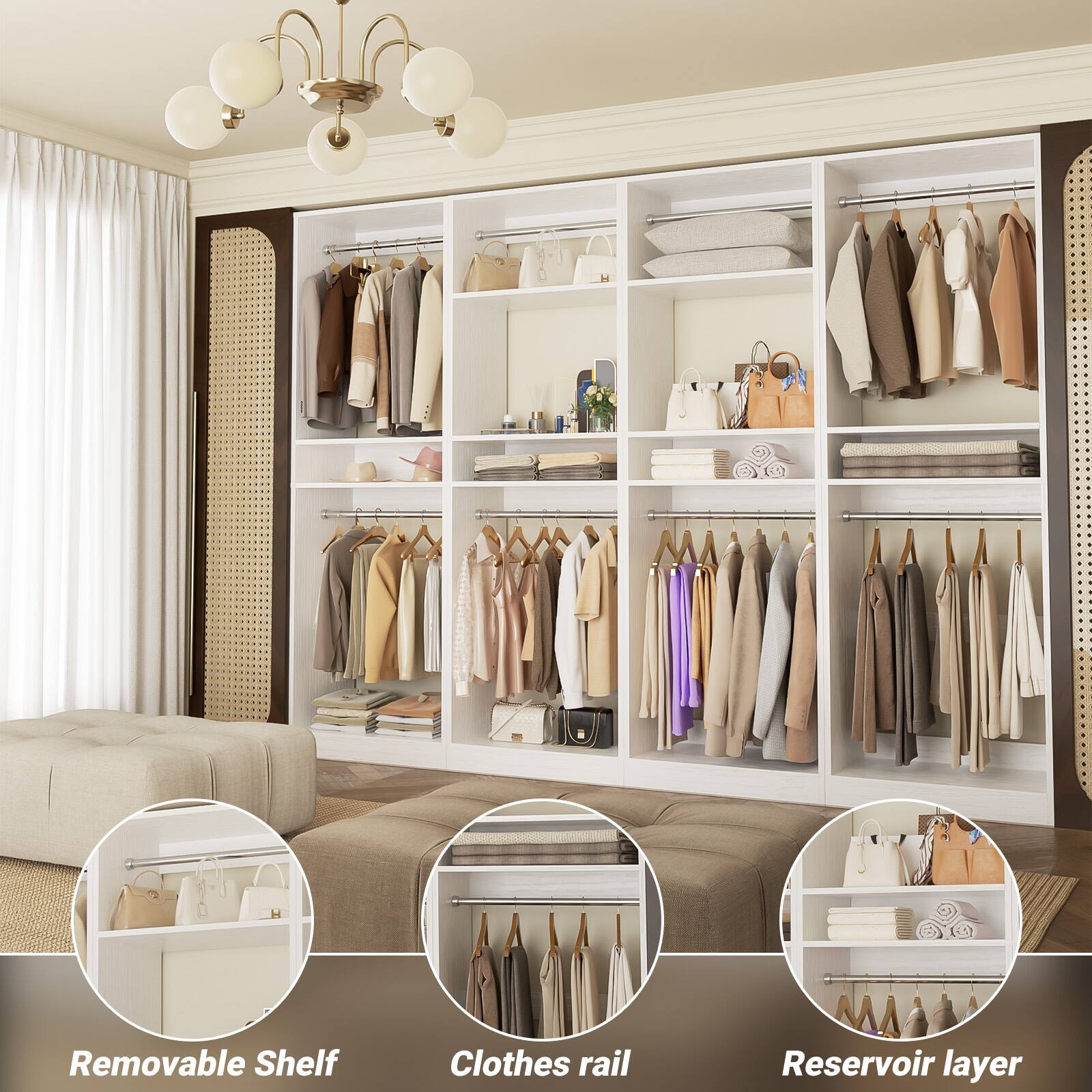 Removable Shelf  
Clothes rail  
Reservoir layer