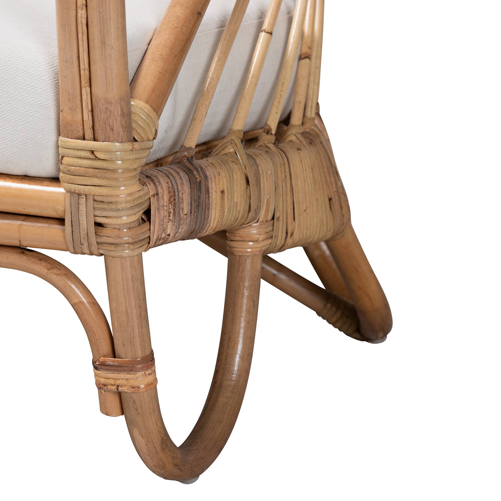 Alt View 2. bali & pari - Aliane Modern Bohemian Antique Rattan Armchair - White/Natural Brown.