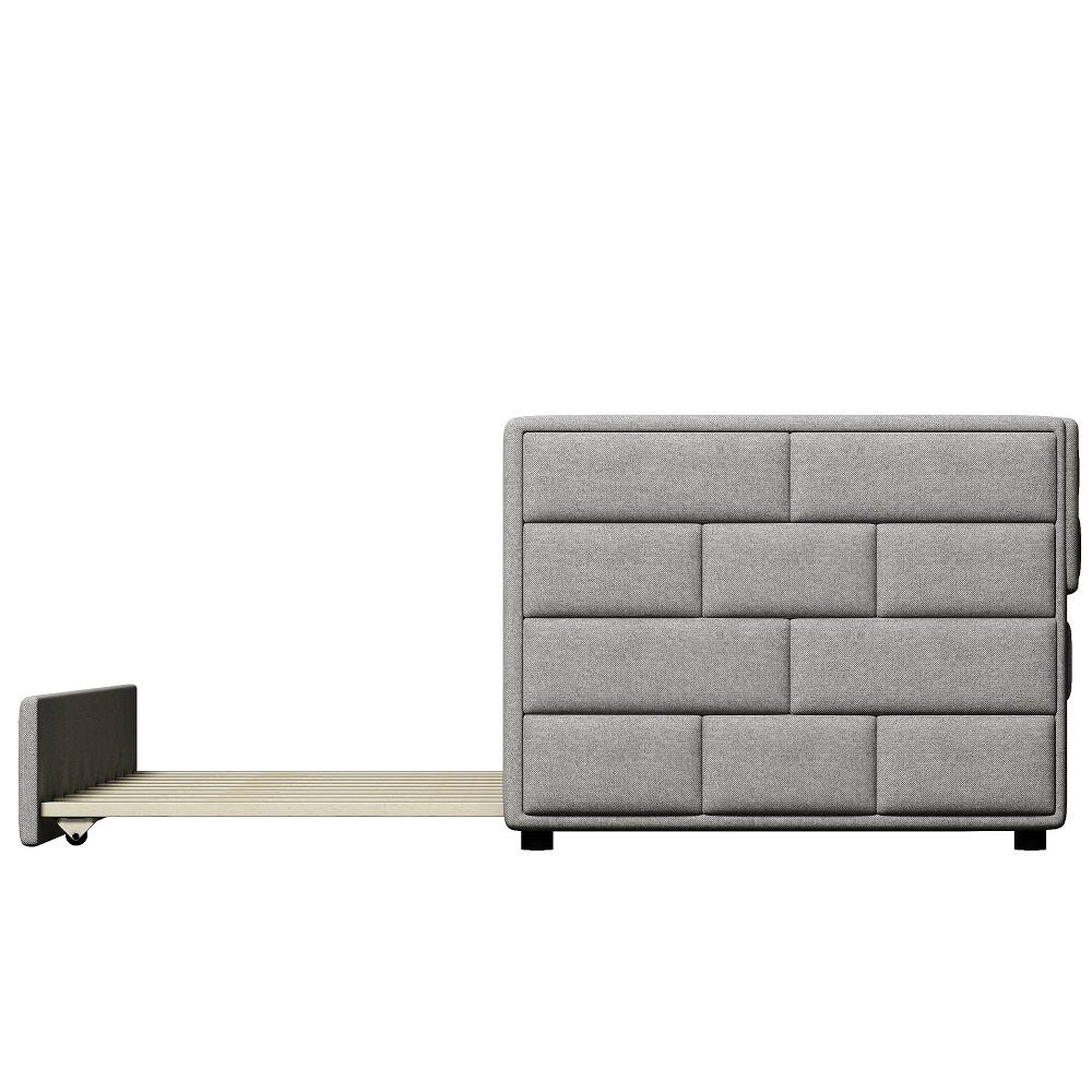 Alt View 10. Loheer - Loheer Twin Daybed with Trundle, Gray Upholstered Guest Bed with Padded Back, No Box Spring Needed - Gray.