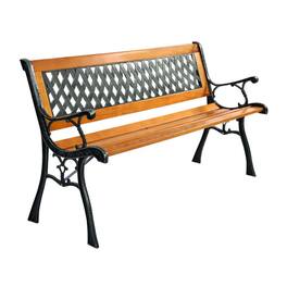 Pefilos - Outdoor Cast Iron Patio Bench with Stable Metal Bench Frame, Functional Garden Bench with Ergonomic Backrest - Brown