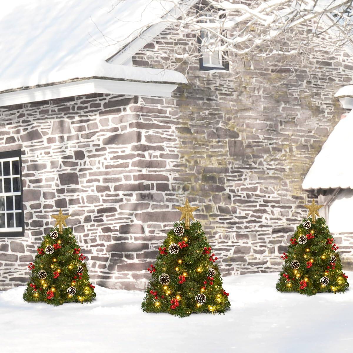 Alt View 6. Skar Audio - Christmas Trees With Led Lights Outdoor Prelit Artificial Tree Pine Cones & Berries For Porch - White.