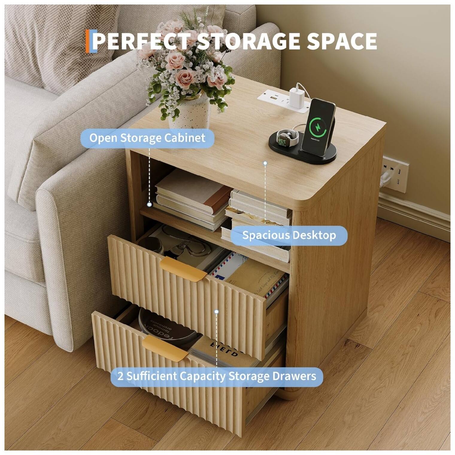 PERFECT STORAGE SPACE

- Open Storage Cabinet
- Spacious Desktop
- 2 Sufficient Capacity Storage Drawers