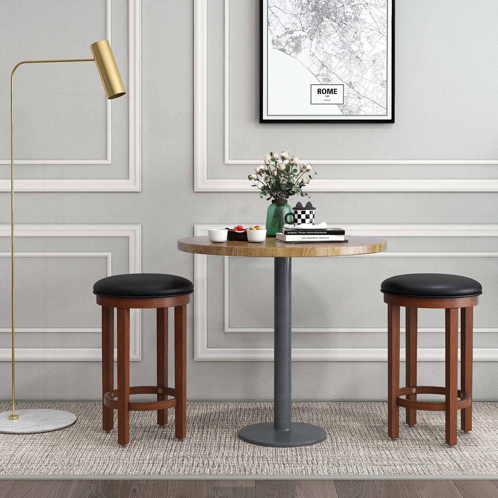 Alt View 1. Costway - Bar Stools Set of 2 Counter Height Stools with Round Seat & Footrest for Kitchen - Black.