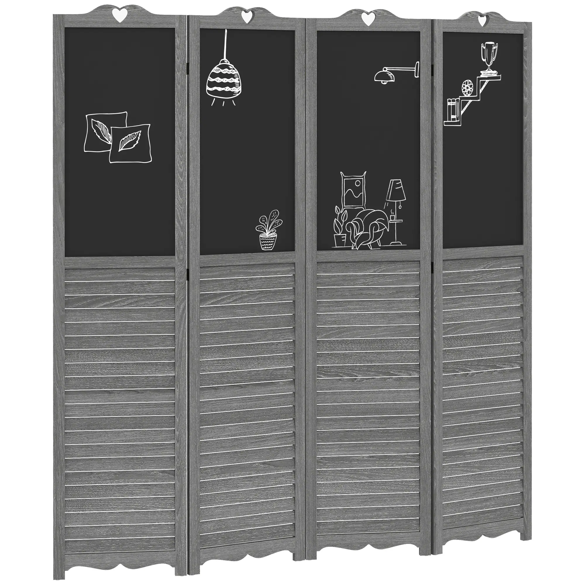 Front. Homcom - Folding Room Divider with Blackboard, Tall Freestanding Privacy Screen Panels for Bedroom or Office - Gray.