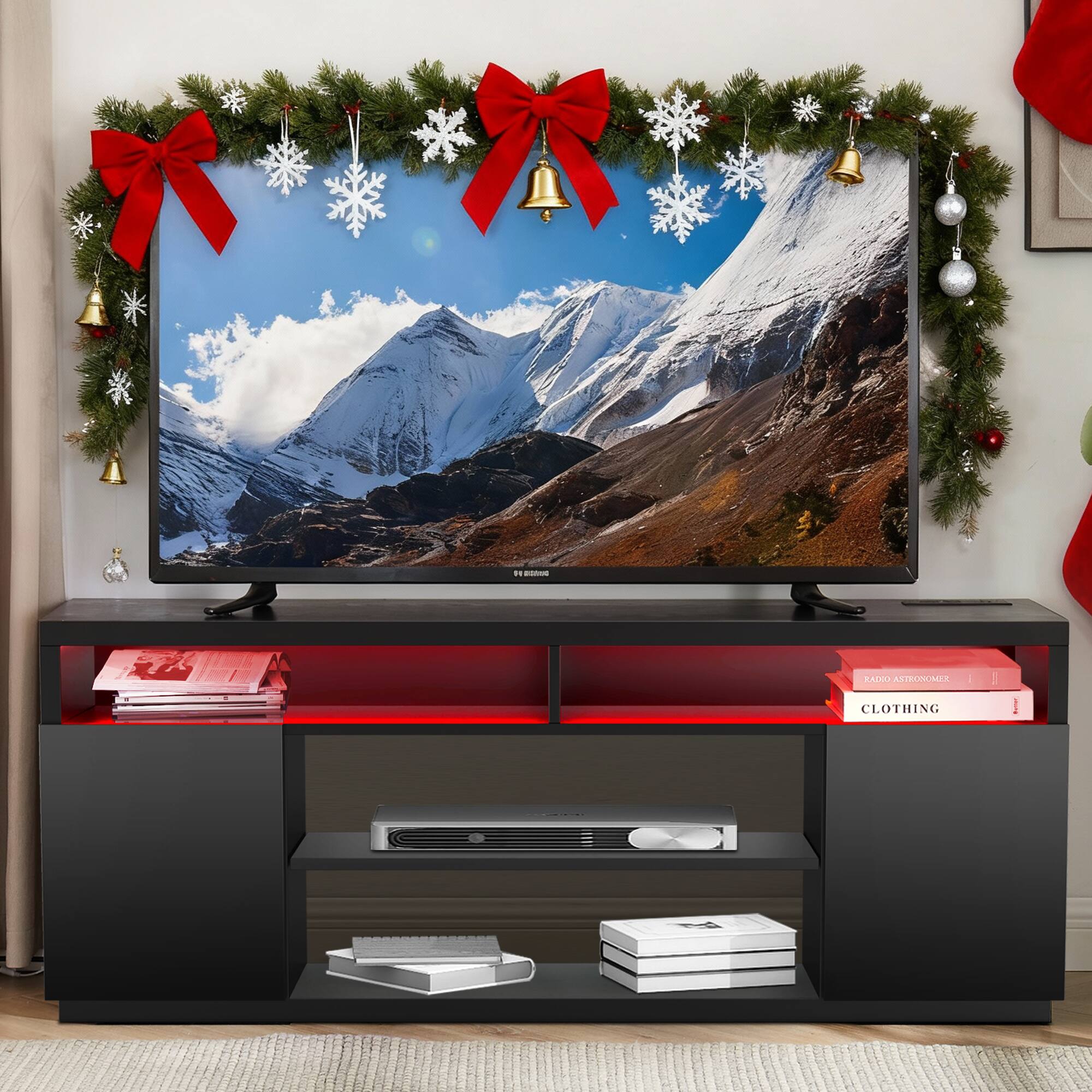 Ihomeadore - 68" LED TV Stand Media Console with Storage Cabinet for TVs up to 78" - Black