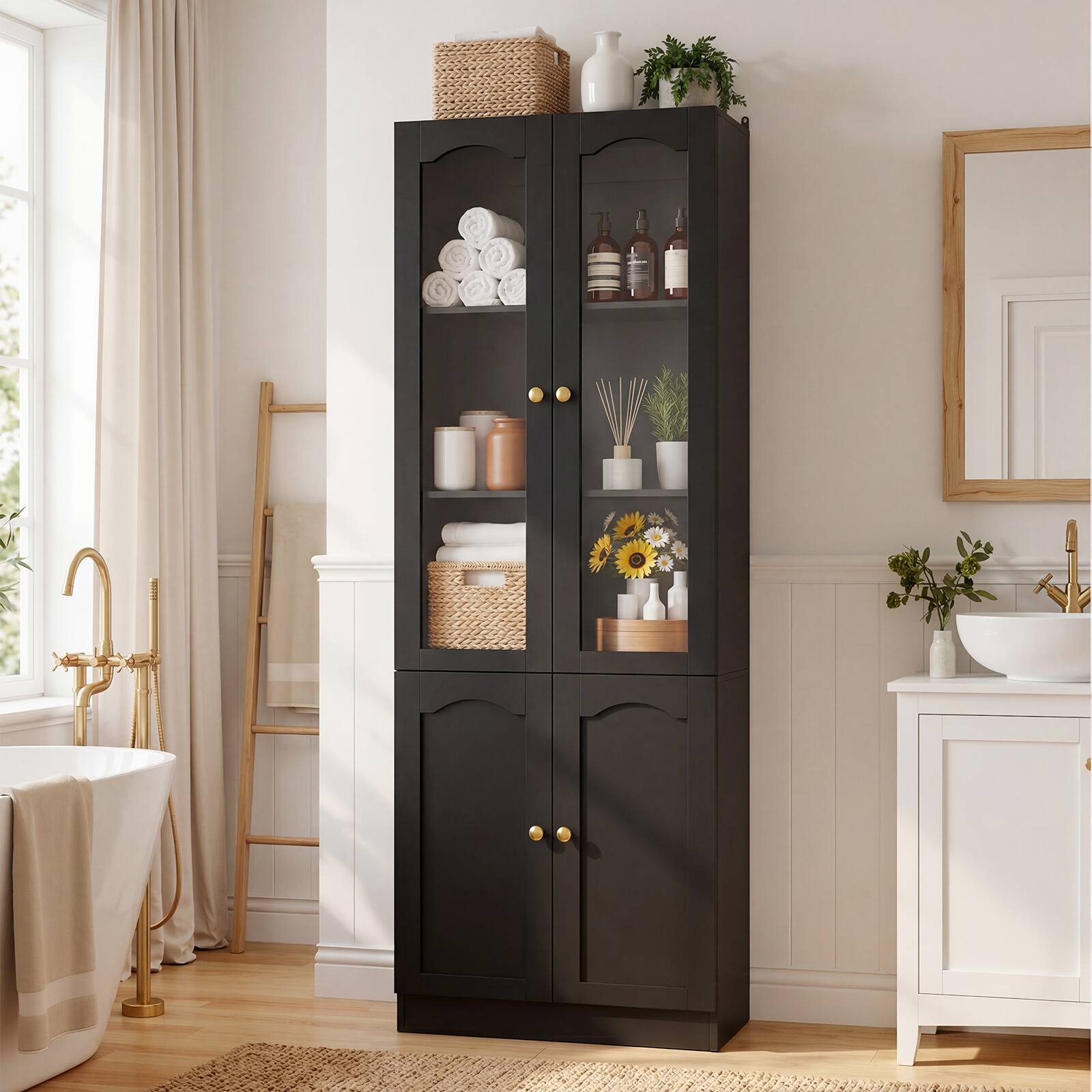 Alt View 4. Aheaplus - 80'' Tall Bookcase with Doors, 23.6'' Width Bookcase with 5-Tier Shelves, 2 Piece Set - Black.