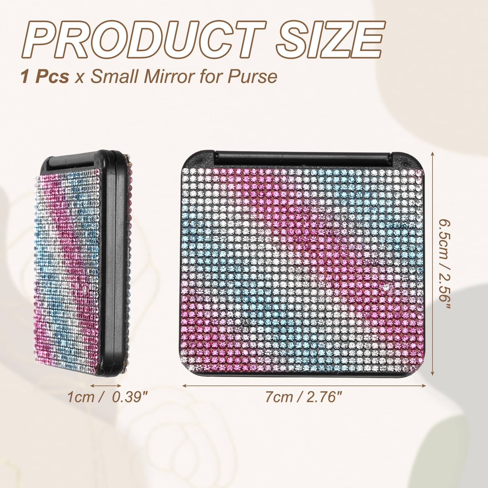 PRODUCT SIZE

1 Pcs x Small Mirror for Purse

6.5cm / 2.56"  
1cm / 0.39"  
7cm / 2.76"
