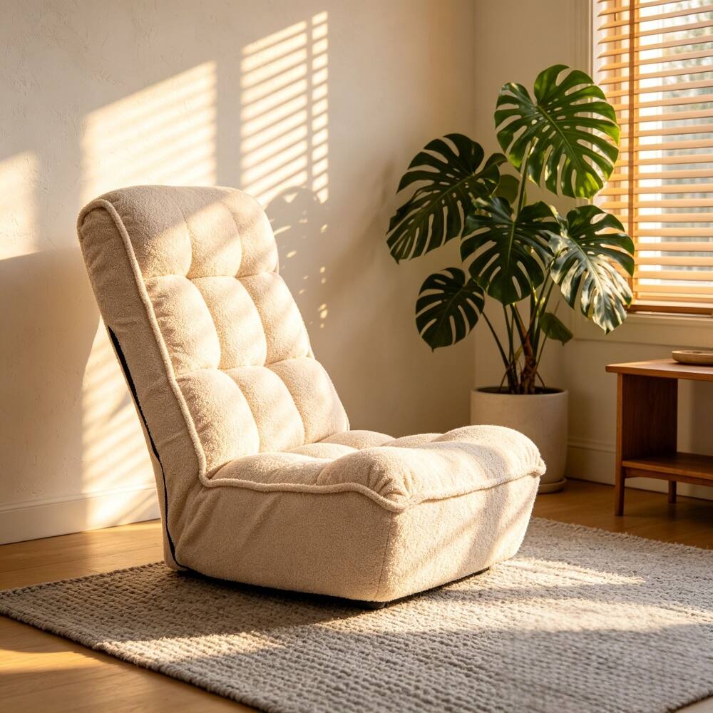 Alt View 4. Loheer - Loheer Adjustable Floor Chair Japanese Tatami Lazy Sofa White - White.