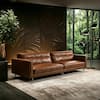 Front. luck idea - 86.61" Mid-Century Modern Oil-Wax Leather Sectional Sofa, Couch,Solid Wood Frame, High-Density Foam Cushions, Metal Legs - Brown.