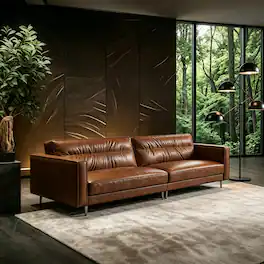 luck idea - 86.61" Mid-Century Modern Oil-Wax Leather Sectional Sofa, Couch,Solid Wood Frame, High-Density Foam Cushions, Metal Legs - Brown