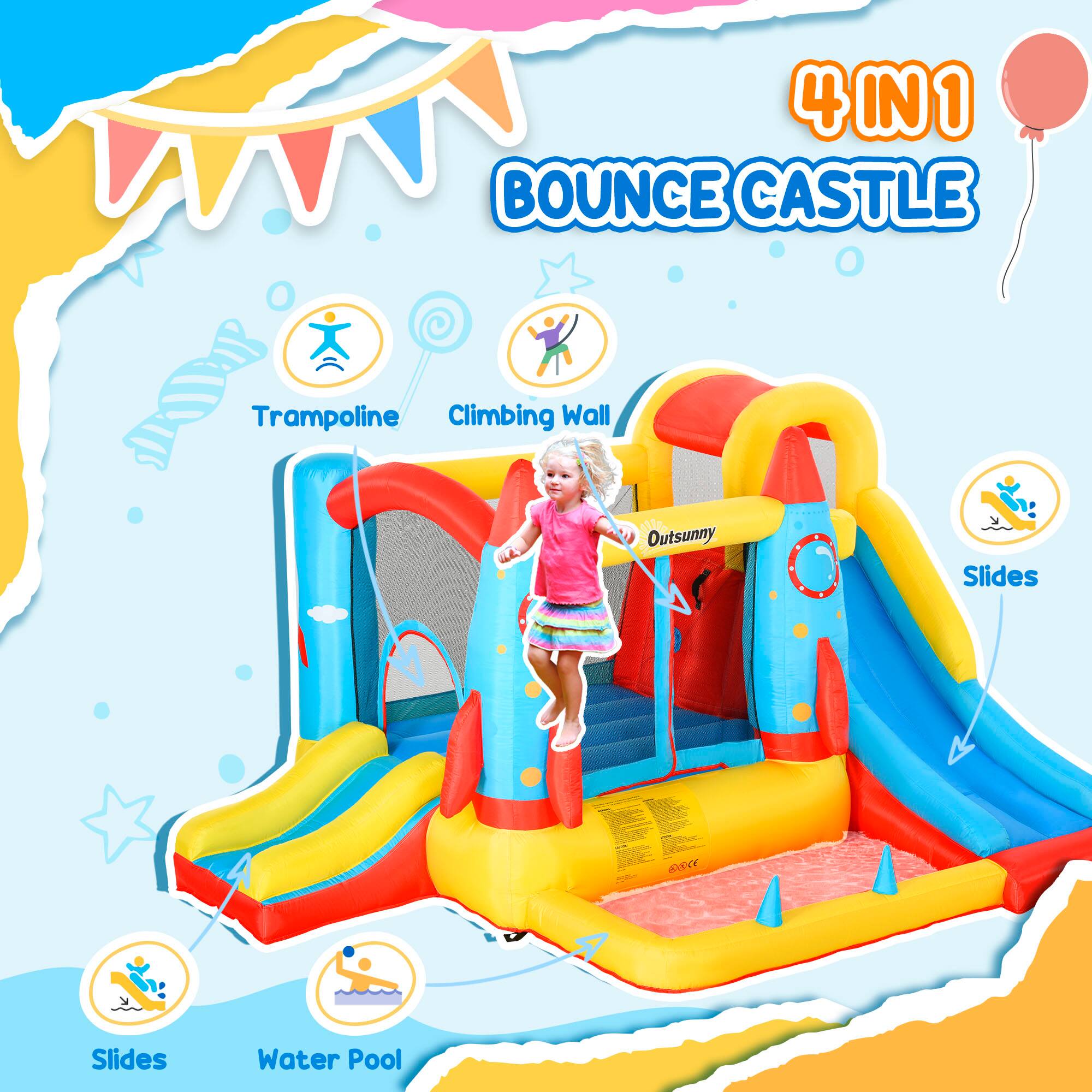 4 IN 1 BOUNCE CASTLE Trampoline Climbing Wall Slides Water Pool