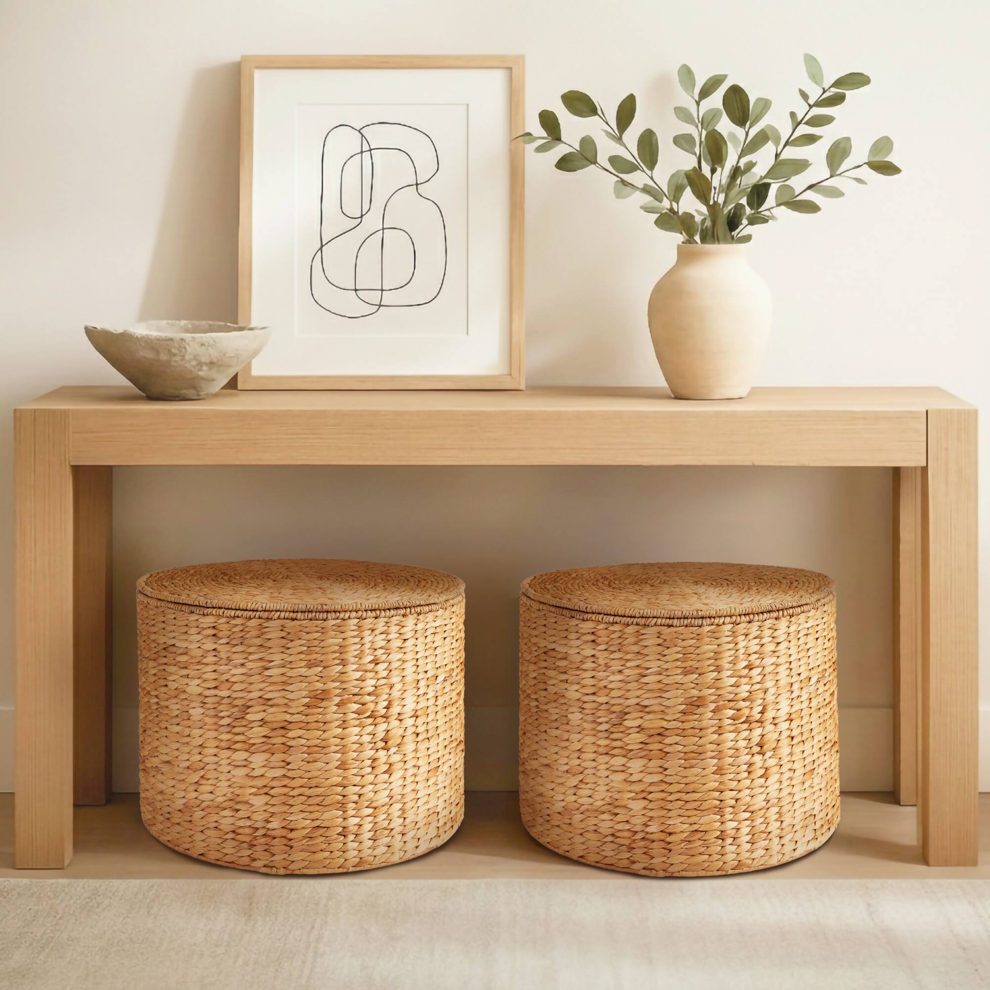 Alt View 7. Best Choice Products - Best Choice Products Large Round Storage Ottoman W/ Lid, Handwoven Water Hyacinth Footstool - Natural - Natural.