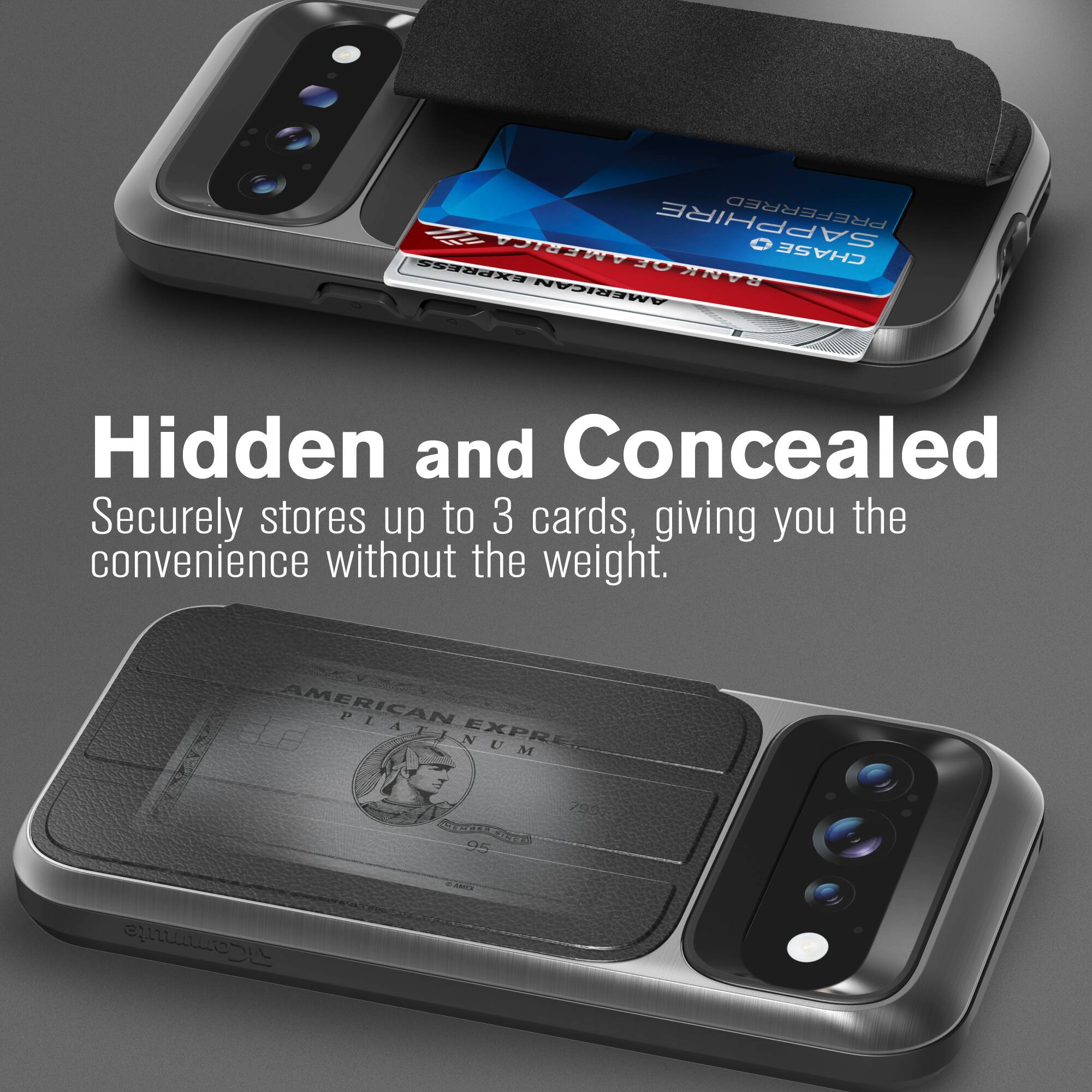 PREFERRED EXPRESS AMERICA  
CHASE AMERICAN BANK  
Hidden and Concealed  
Securely stores up to 3 cards, giving you the convenience without the weight.  
AMERICAN PLATINUM EXPRE 7997 CHICKING 95  
RiCommute  
AMUL