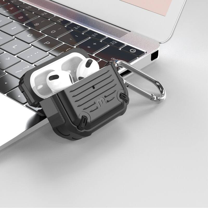 Alt View 4. Mybat Pro - MyBat Pro Armor Series Case for Apple AirPods 3 with Wireless Charging Case - Black / Black - Black.