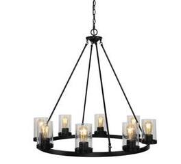 Jonathan Y - Coronet 33.5" 8-Light Iron/Seeded Glass Rustic Farmhouse Round LED Chandelier, Oil Rubbed Bronze - Oil-Rubbed Bronze