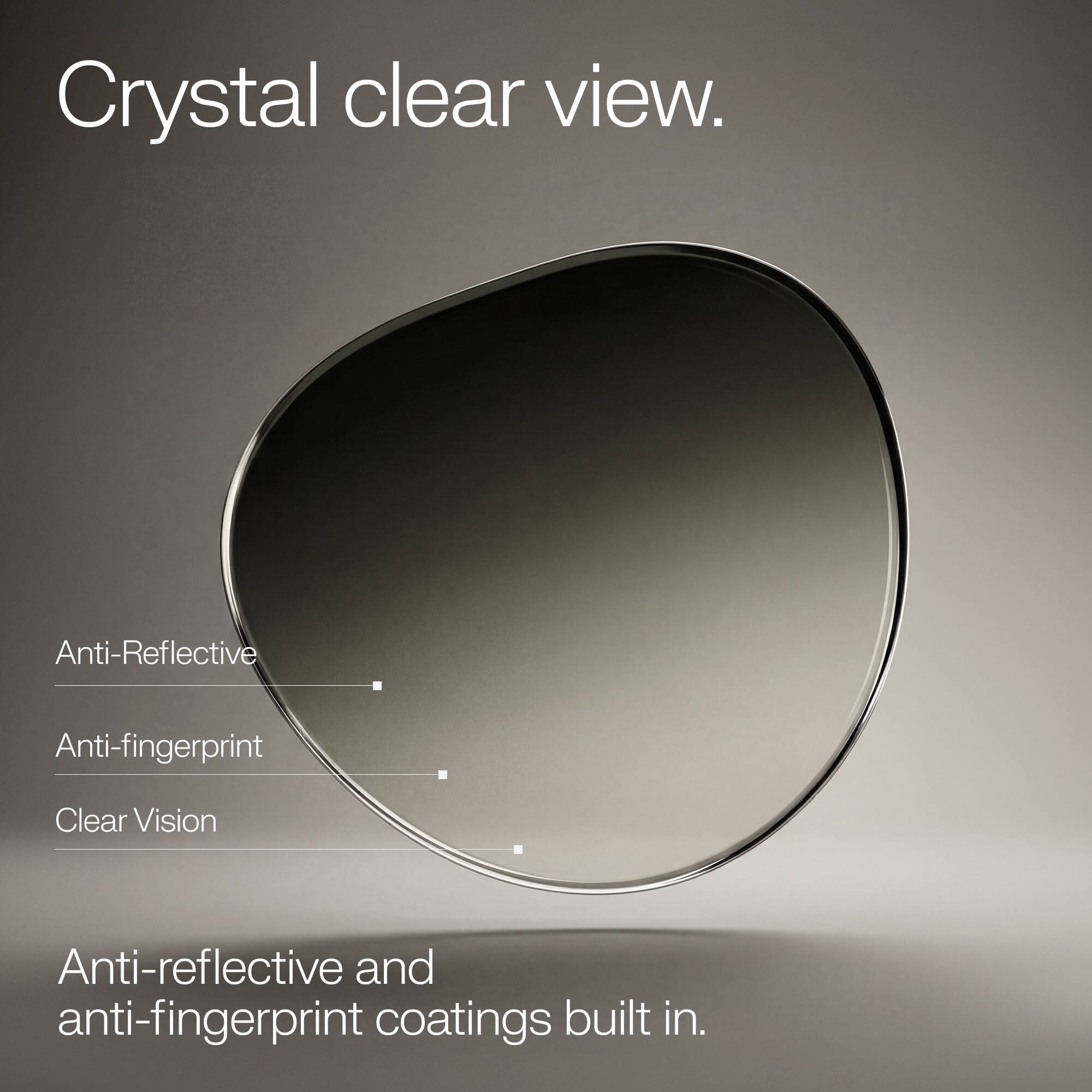 Crystal clear view.

Anti-Reflective
Anti-fingerprint
Clear Vision

Anti-reflective and anti-fingerprint coatings built in.