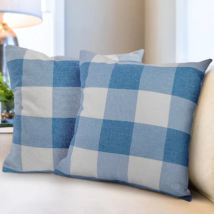 Front. Zulay Kitchen - Zulay Home Pack of 2 Buffalo Plaid Throw Pillow Covers 16 x 16 Inches - Sky Blue n White.