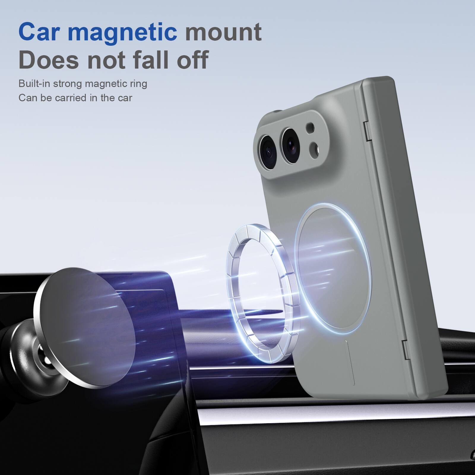 Car magnetic mount  
Does not fall off  
Built-in strong magnetic ring  
Can be carried in the car