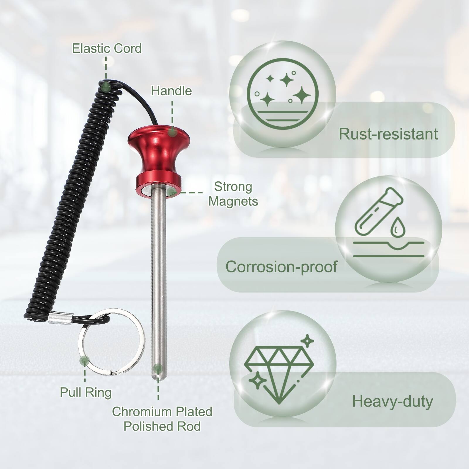 Elastic Cord Handle, Rust-resistant, Strong Magnets, Corrosion-proof, Pull Ring, Chromium Plated Polished Rod, Heavy-duty