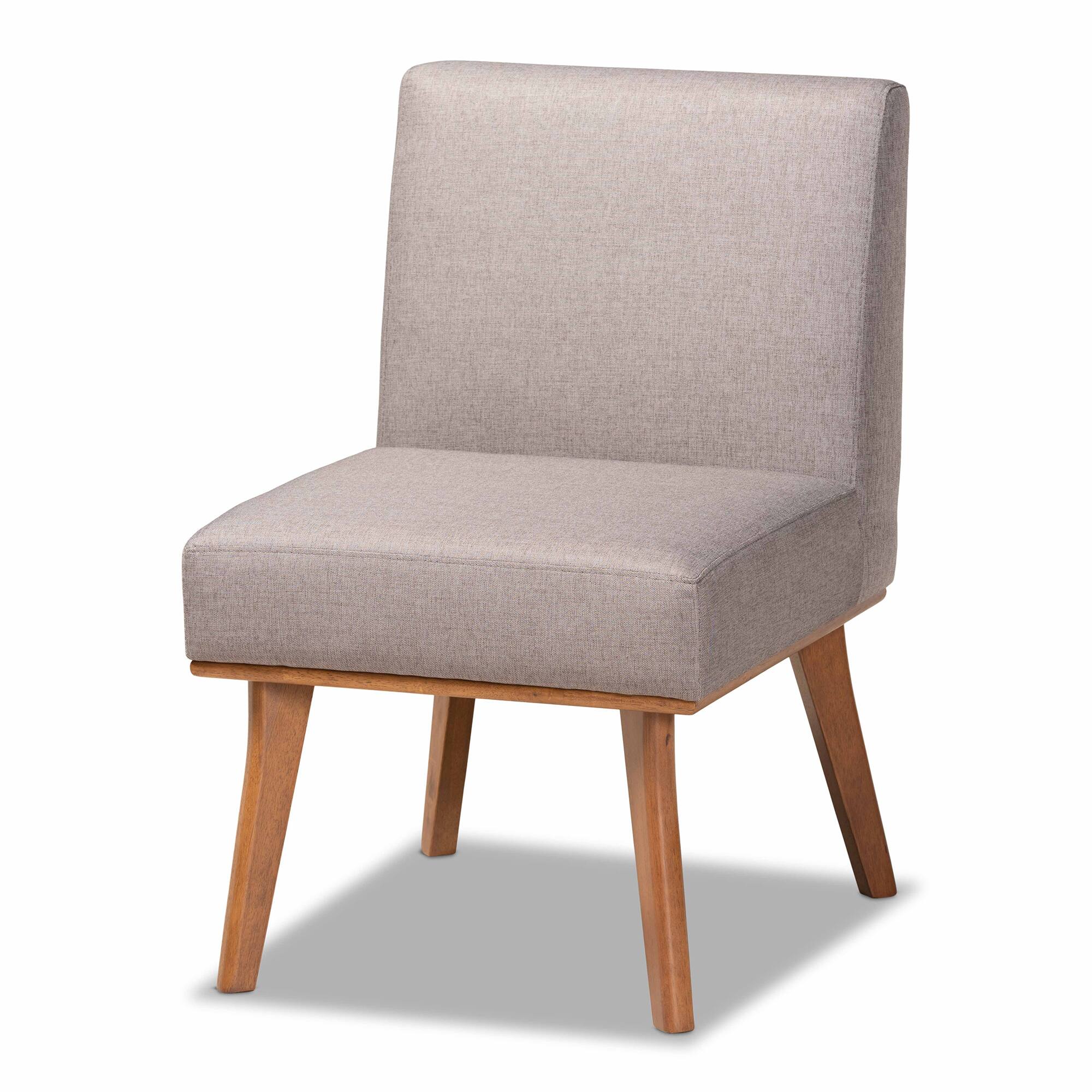 Front. Baxton Studio - Odessa Mid-Century Modern Fabric Upholstered and Finished Wood Dining Chair - Grey/walnut brown.