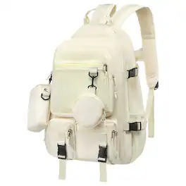 Unique Bargains - Laptop Backpack for Women, 13" College Schoolbag, Hanging Pockets, Korean Style, Y2k Fashion Backpack - Beige