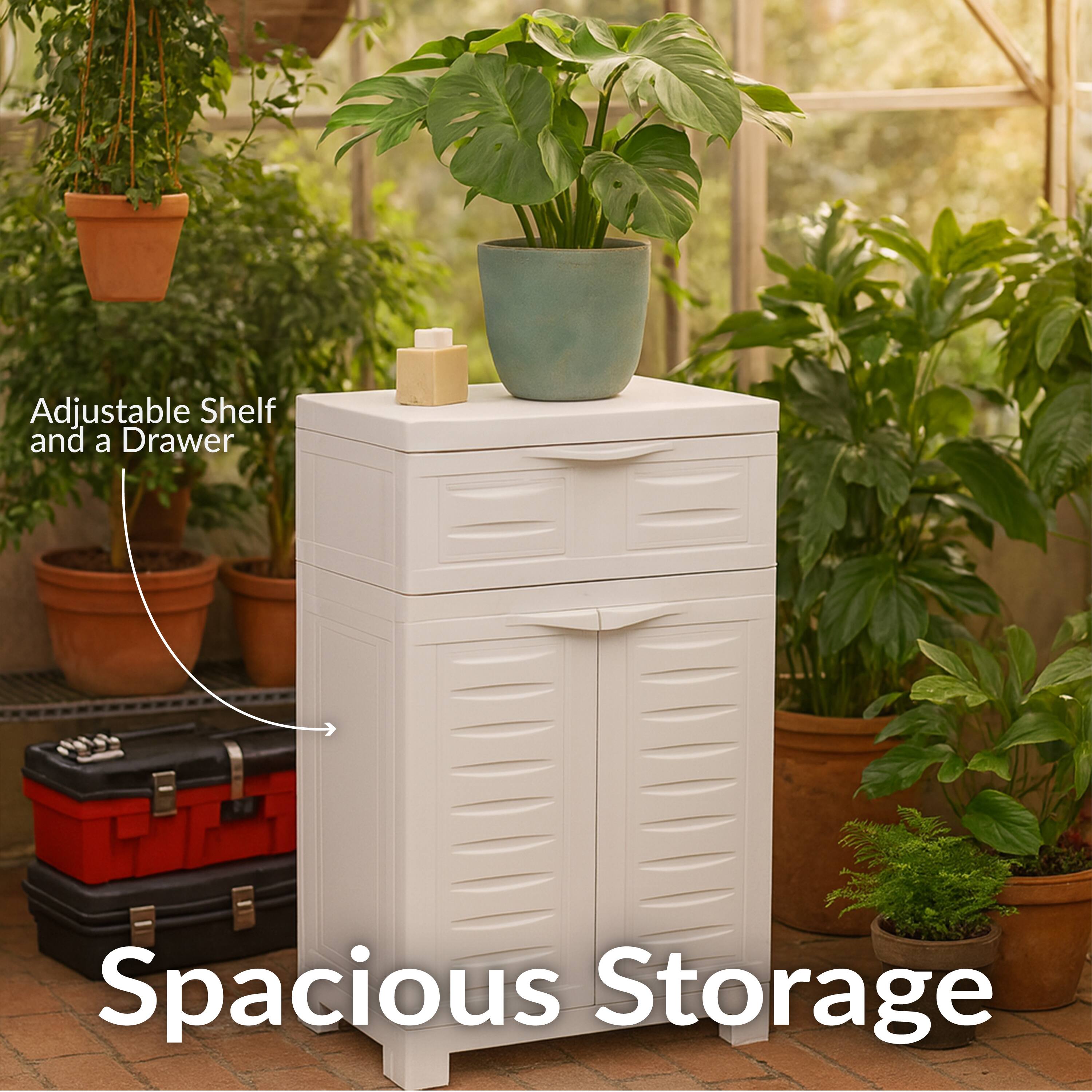 Adjustable Shelf and a Drawer  
Spacious Storage