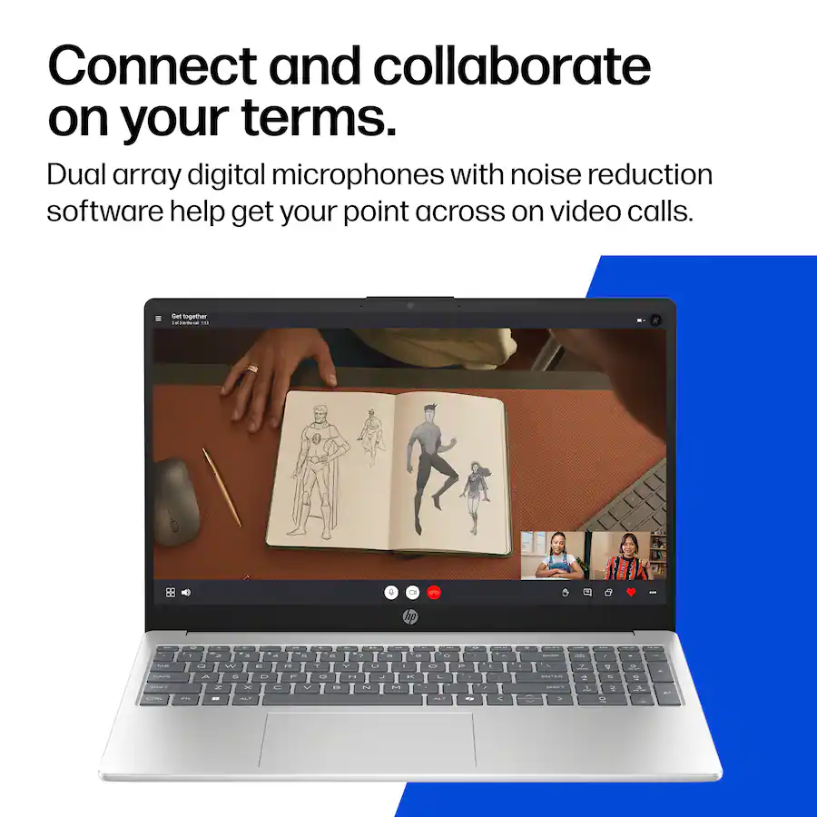 Connect and collaborate on your terms.
Dual array digital microphones with noise reduction software help get your point across on video calls.