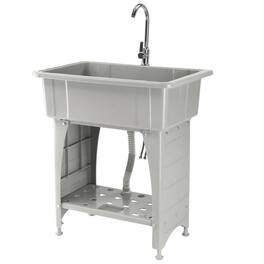 Winado - Plastic Utility Sink with Hot Cold Faucet for Soaking Clothes and Washing Pets in Basement and Utility Room Laundry Room - Gray