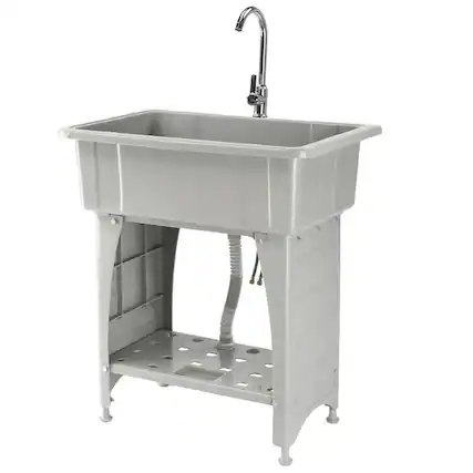 Front. Winado - Plastic Utility Sink with Hot Cold Faucet for Soaking Clothes and Washing Pets in Basement and Utility Room Laundry Room - Grey.