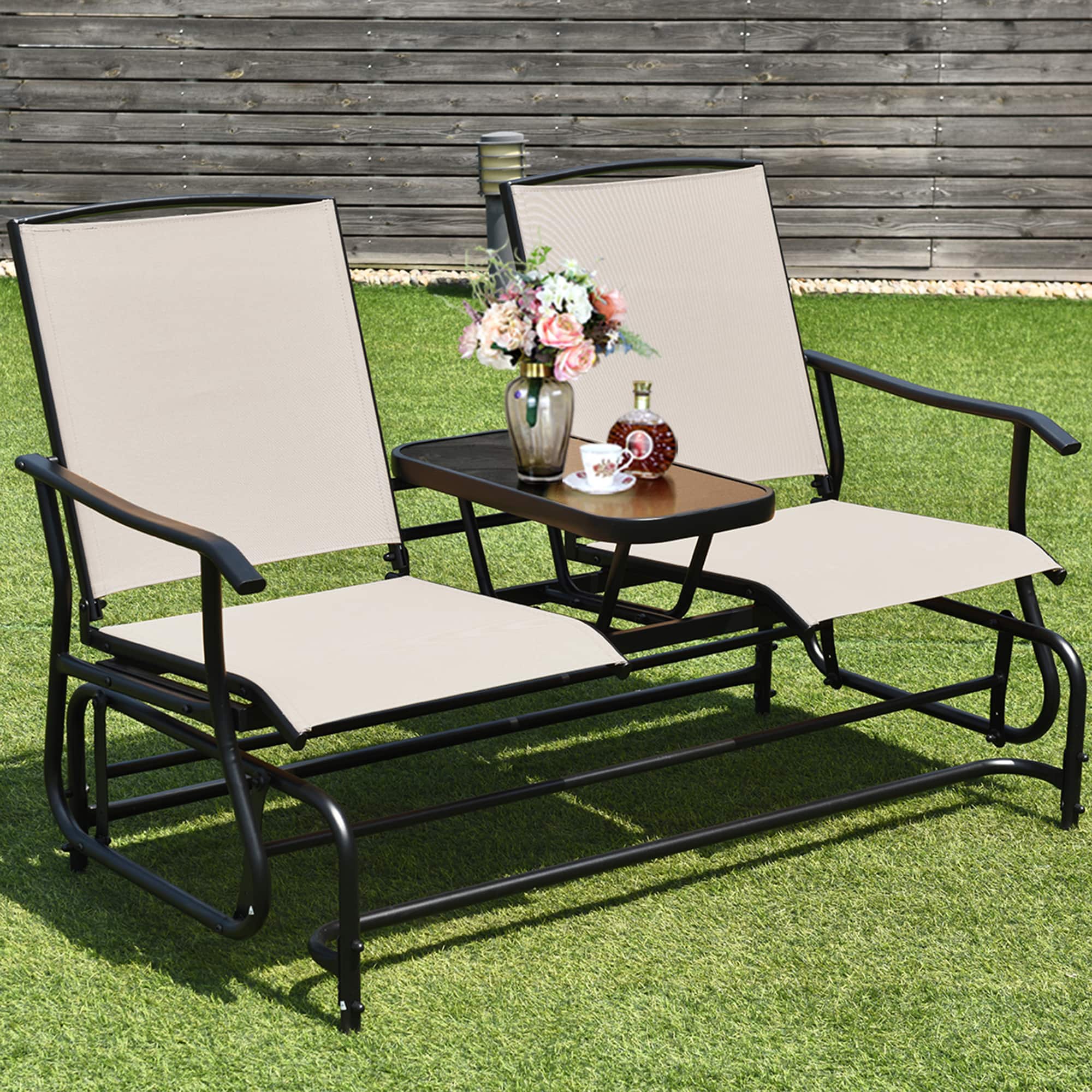 Gymax - Patio 2-Person Glider Rocking Char Loveseat Garden w/ Tempered Glass Table - White price history on PriceWatchPro