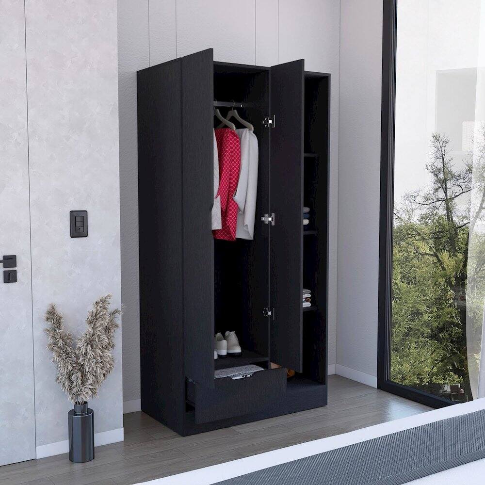 Alt View 4. TuHome - Memphis Wardrobe Armoire Black MDF - Black.