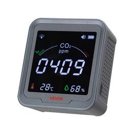 VEVOR - Carbon Dioxide Monitor, CO2 Controller with Temperature and Humidity Display, NDIR Sensor Carbon Dioxide Detector - Dark Gray