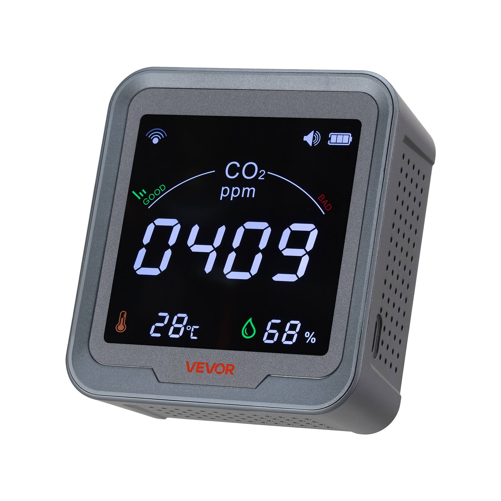 CO2 ppm  
0409  
28°C  
68%  
VEVOR