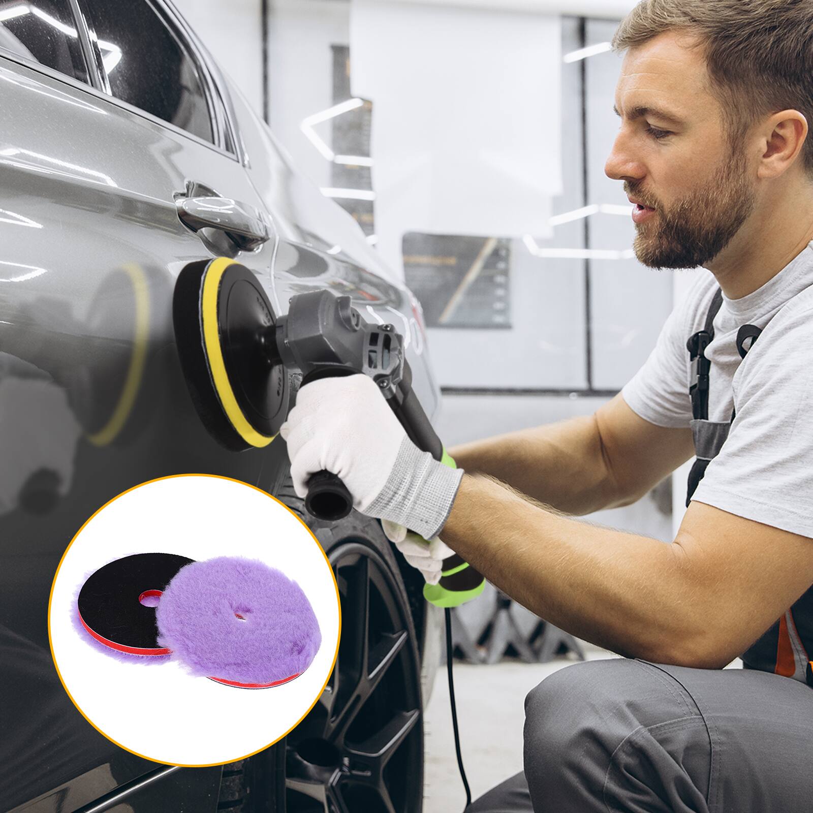 Alt View 4. Unique Bargains - 2pcs Wool Polishing Pads, 5.5 Inch Wool Buffing Wheel with Hook and Loop for Car Buffer Polisher - Purple.