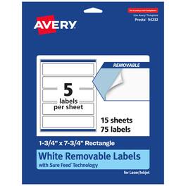Avery - Removable Rectangle Labels, 1.75" x 7.75", 75ct - White