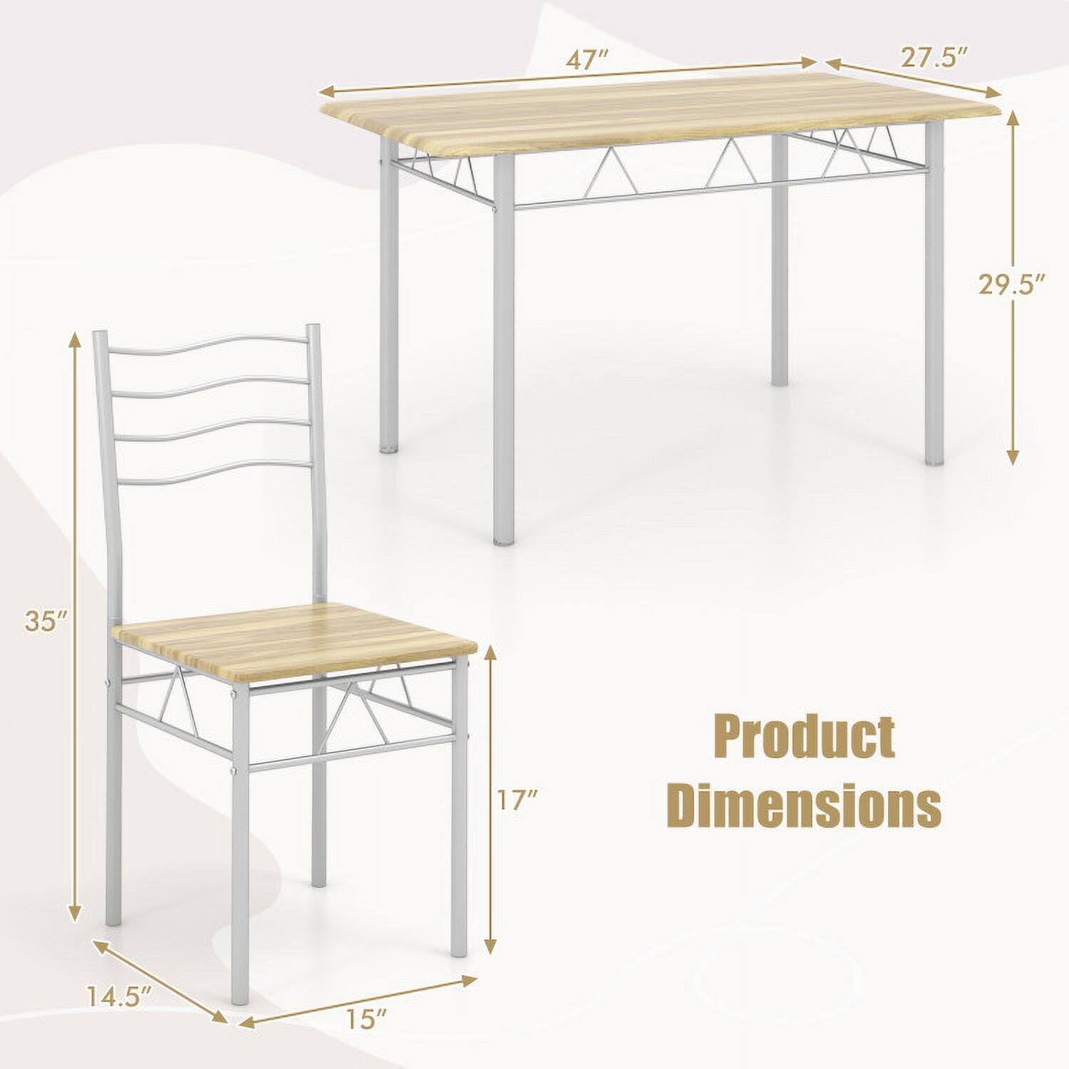 Product Dimensions

- Table: 47" (length) x 27.5" (width) x 29.5" (height)
- Chair: 17" (seat height) x 14.5" (seat depth) x 35" (overall height) x 15" (width)