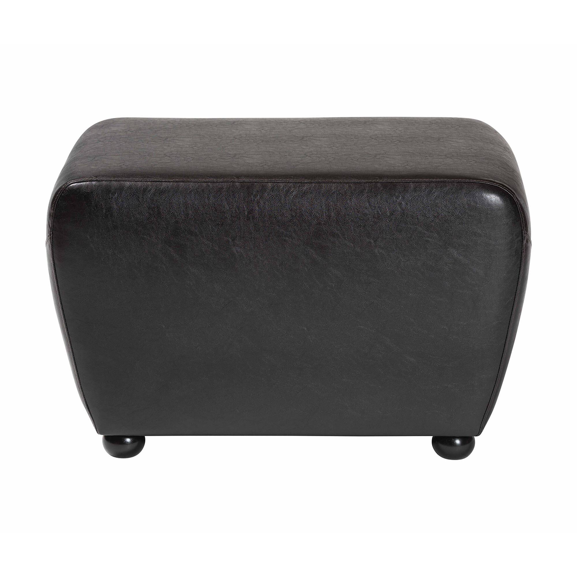 Angle. Baxton Studio - Full Leather Ottoman With Rounded Sides - Dark Brown.