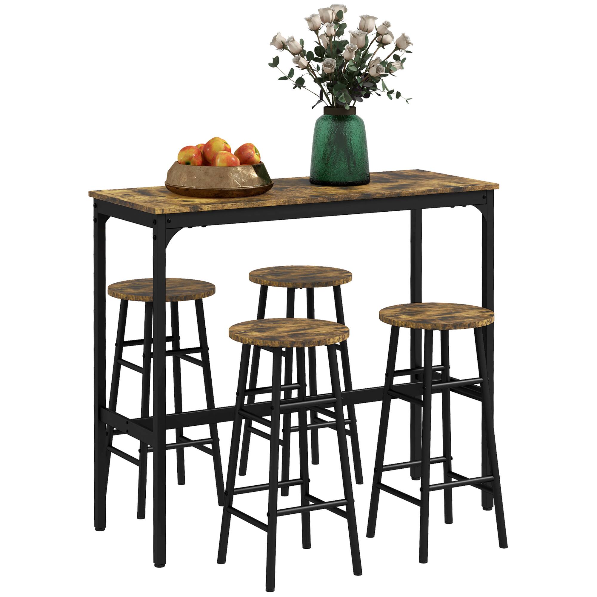 Front. Ecooso - Bar Table Set for 4, Industrial High Top Table with Bar Stools, 5-Piece Small Kitchen Table and Chairs for Pub - Rustic Brown.
