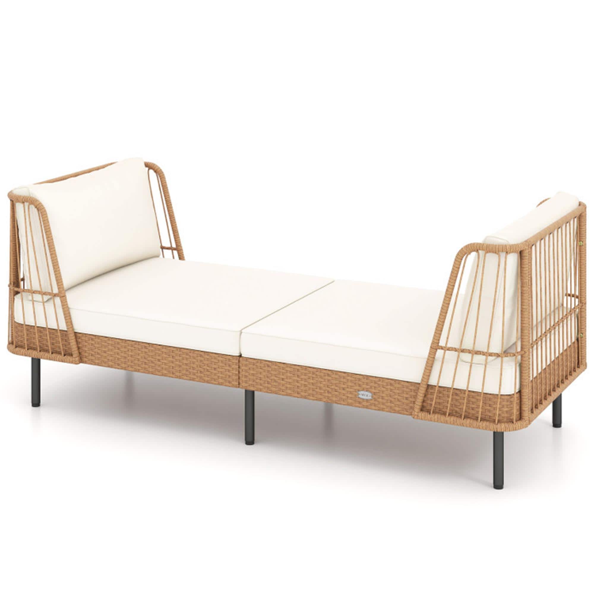 Photos - Garden Furniture Patio Boyel Living -  Wicker Daybed Outdoor Boho Rattan Loveseat Sofa with Cushions 76-in L x 32.0-in W x 30.5-in H - White B 