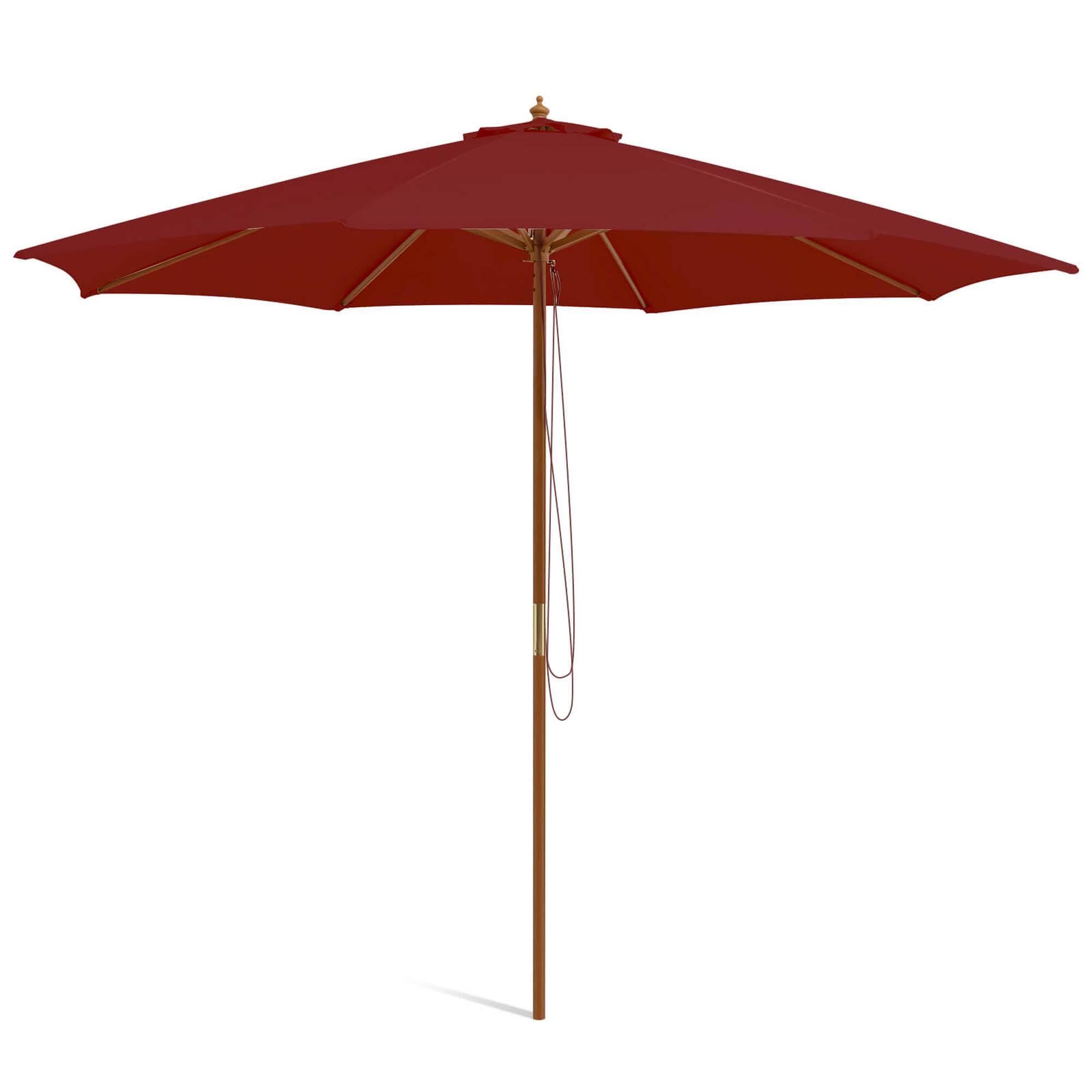 Alt View 1. Costway - 10FT Patio Wooden Market Table Umbrella Pulley with 8 Bamboo Ribs Sunshade Canopy - Wine.