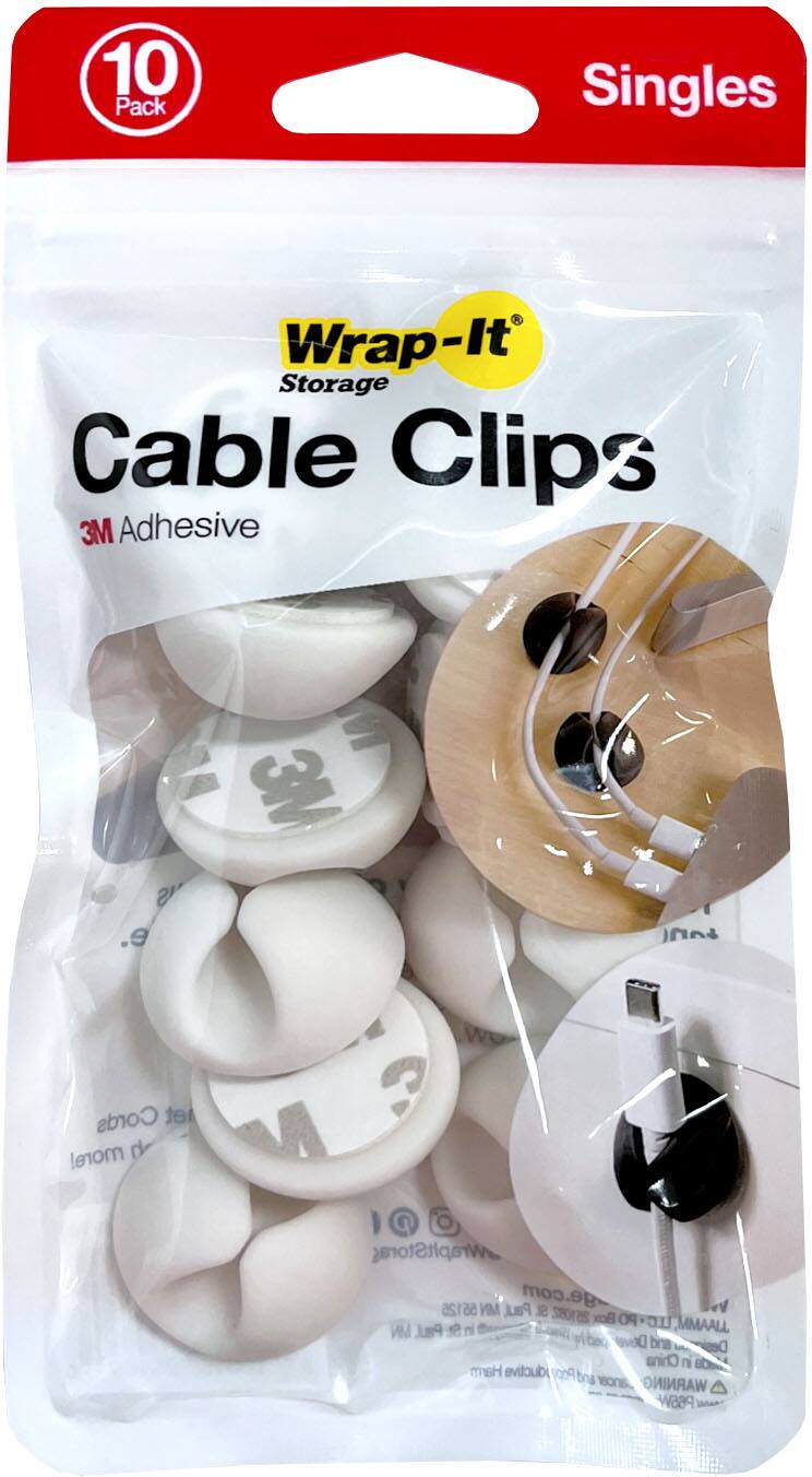 Wrap It Storage Cable Clips Single (10 Pack) Silicone Adhesive Backed ...