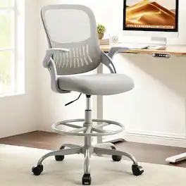 Sweet - Drafting Chair, Tall Office Chair for Standing Desk with Flip-up Arms Mesh Rolling Work 360° Swivel Footrest - Gray