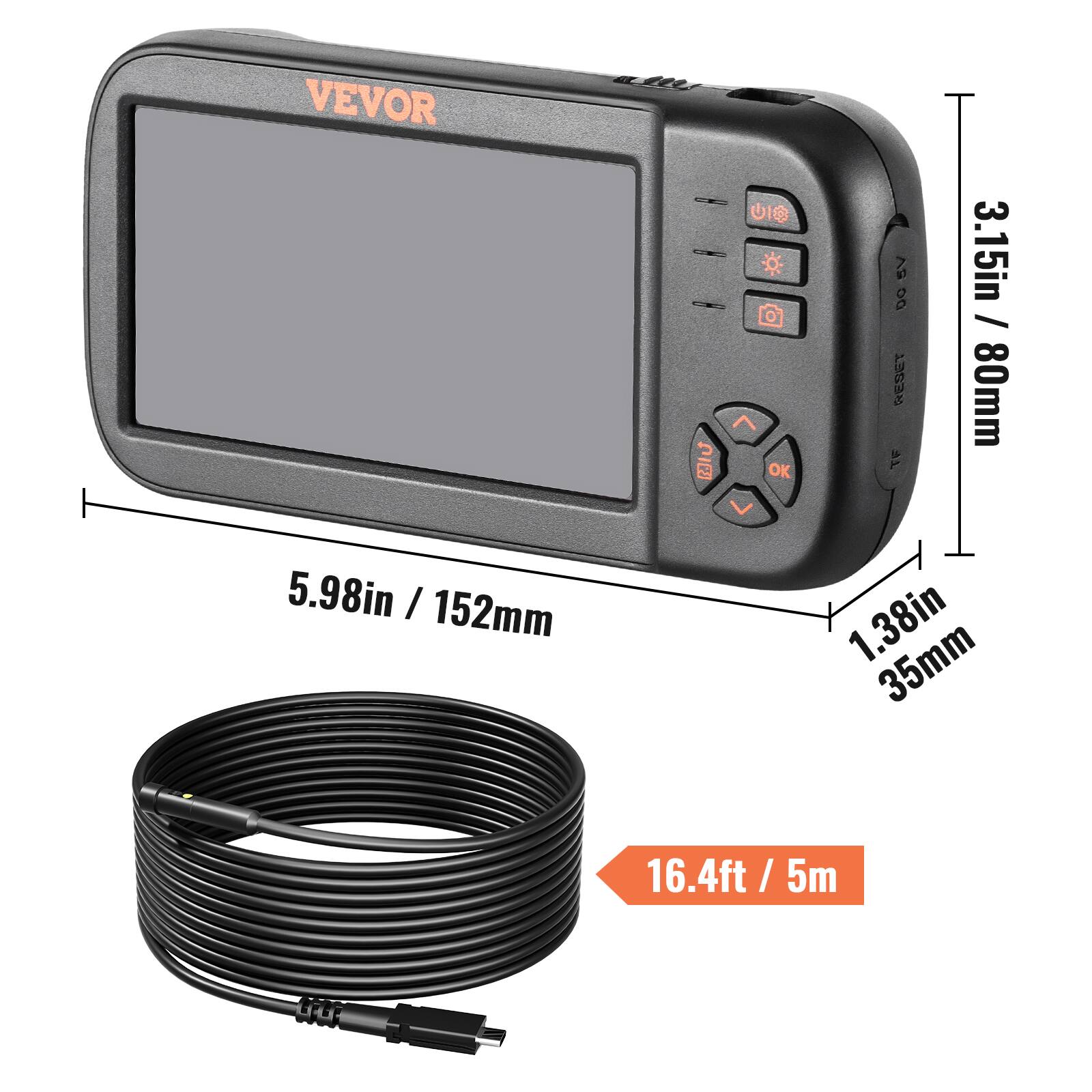 VEVOR

5.98in / 152mm

3.15in / 80mm

1.38in / 35mm

16.4ft / 5m