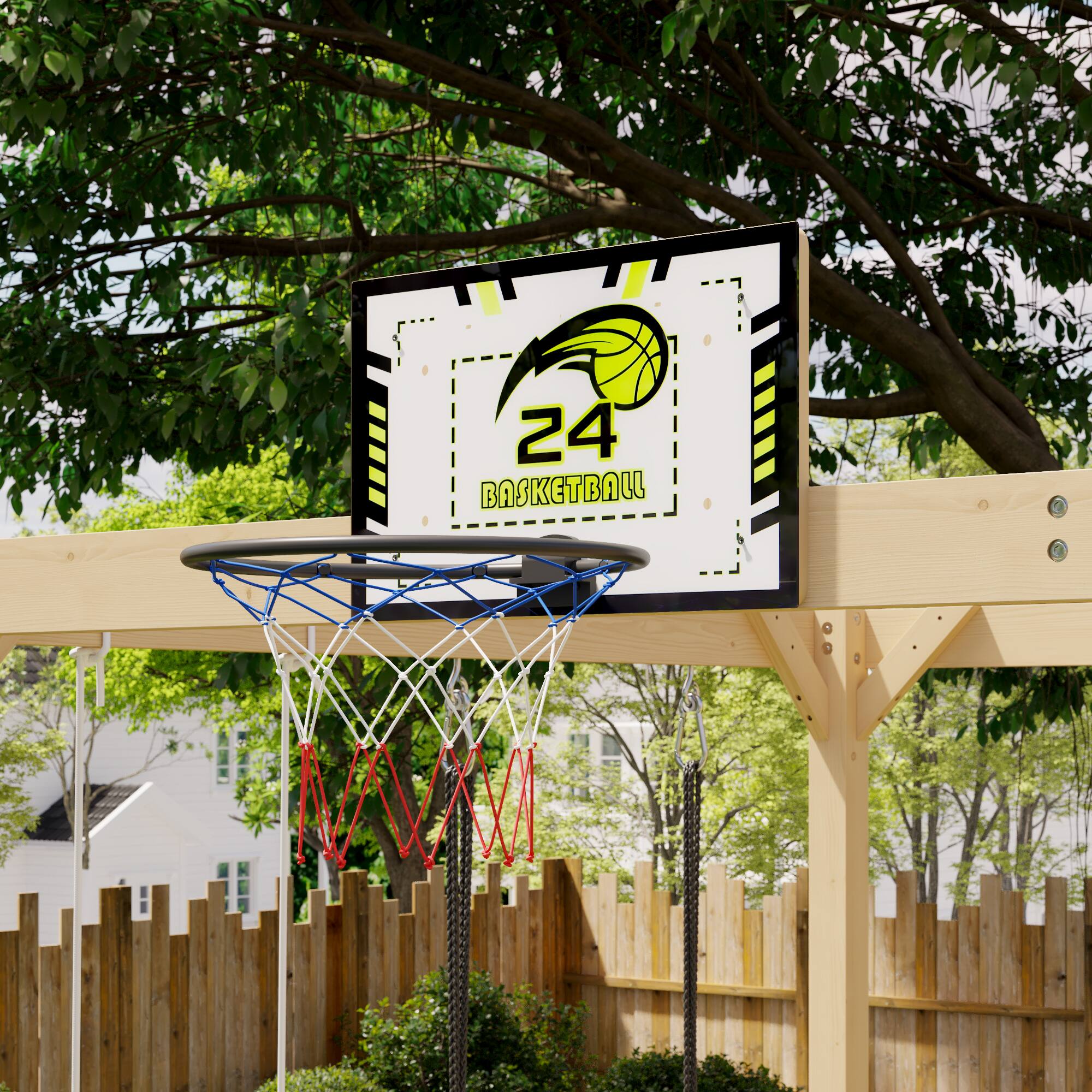 Alt View 4. Famapy - 8-in-1 Wooden Outdoor Playset for Kids with Swings, Climbing Wall, Basketball Hoop and Sandbox - Wooden.