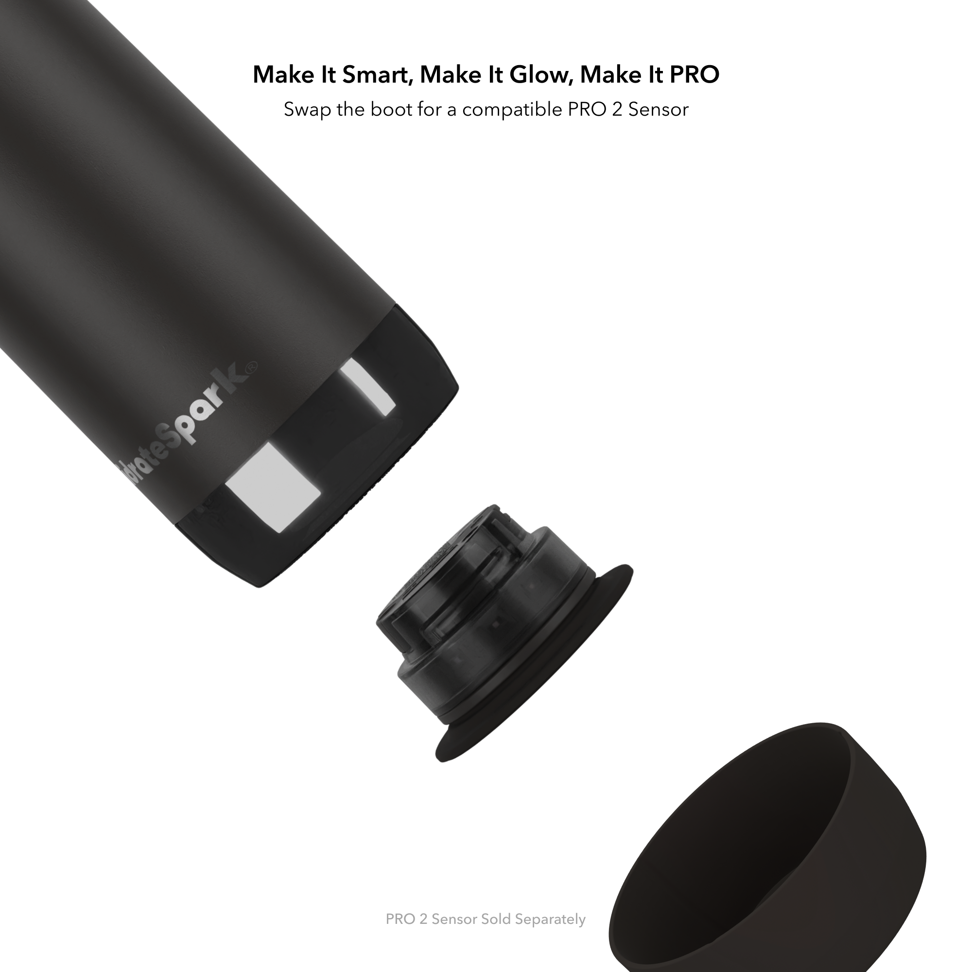 Left. Hidrate - HidrateSpark PRO 2 21 oz Smart Ready Water Bottle with Silicone Boot - Chug Black - Black.